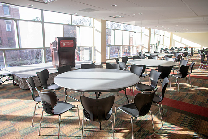 An angle of the Junior Ballroom showing ample lighting