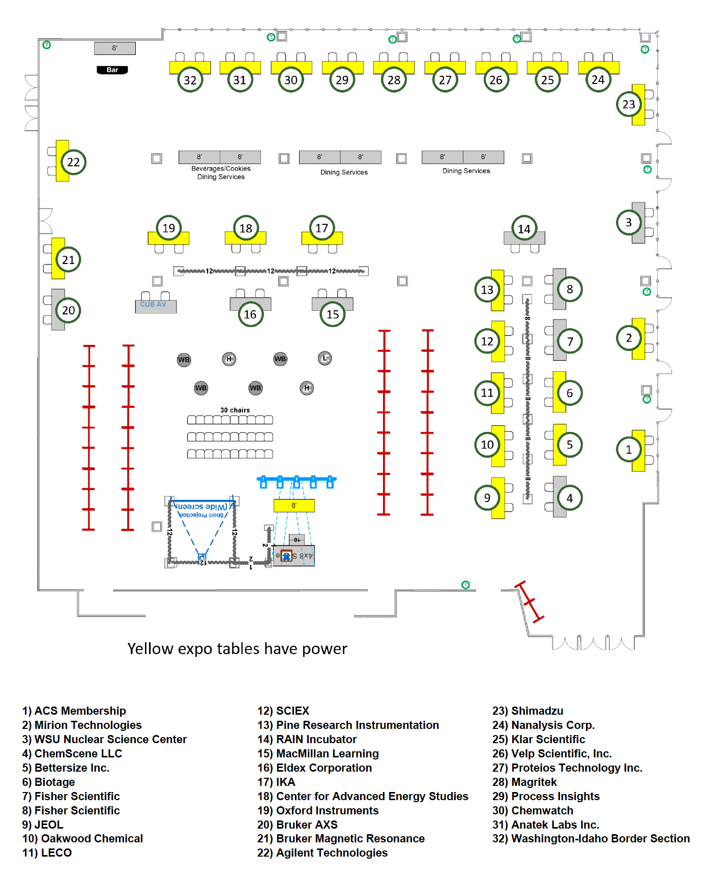 Booth Map showing booth numbers listed in the above sections